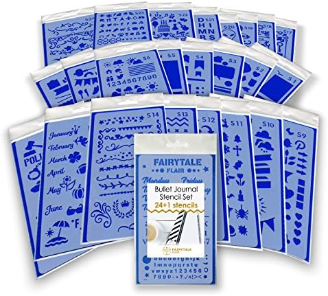 Bullet Journal Stencil Set, 24+1 Stencils for Journaling, Best for Scrapbooking, Card Making, Bible Journaling, DIY, Kids Crafts and More, Makes a Great Gift by Fairytale Flair