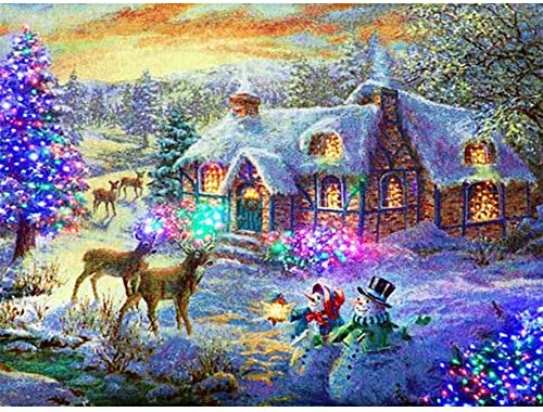 Christmas Series Decor, Feccile DIY Paint-by-Number Kit for Adults - Includes Brushes, Paints and Numbered Canvas - Frameless - 12'' x 16'' - Great for Kids and Adults