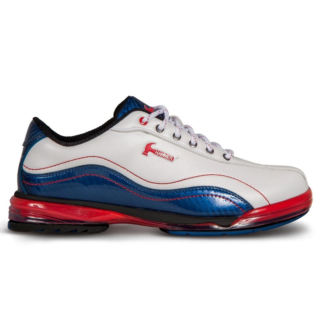 red and blue bowling shoes