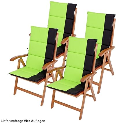 Amazon De Etc Shop 4er Set Hochlehner Auflagen Garten Stuhl Sitz Kissen Liege Polster Polyester Gruen Schwarz
