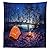 Apartment Decor Tablecloth Starry Dark Night Camping Tent Photo in the Winter on Snow Covered Lands by the Lake Rectangular Table Cover for Dining Room Kitchen Blue Orange
