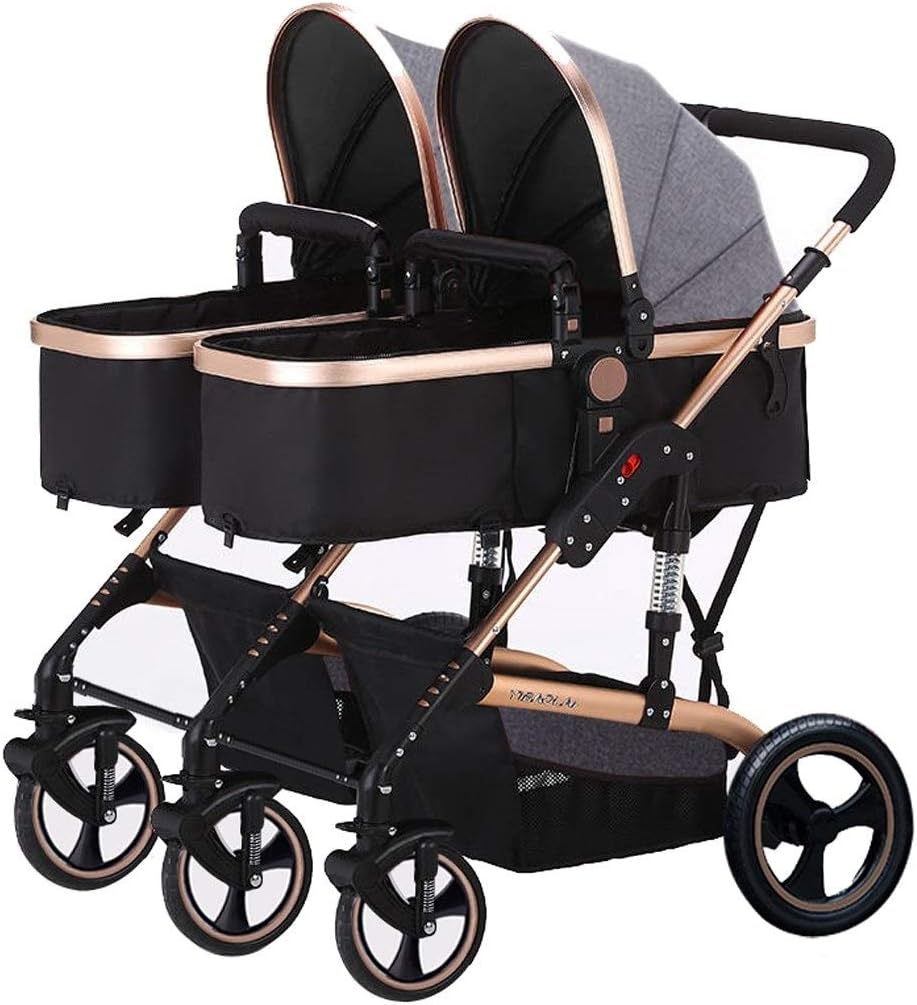 Lightweight Double Stroller with Lying Position Easy Folding Baby Pushchair with Side by Side Twin Seats Suitable from Birth to 3 Years Old (Color : Gray)