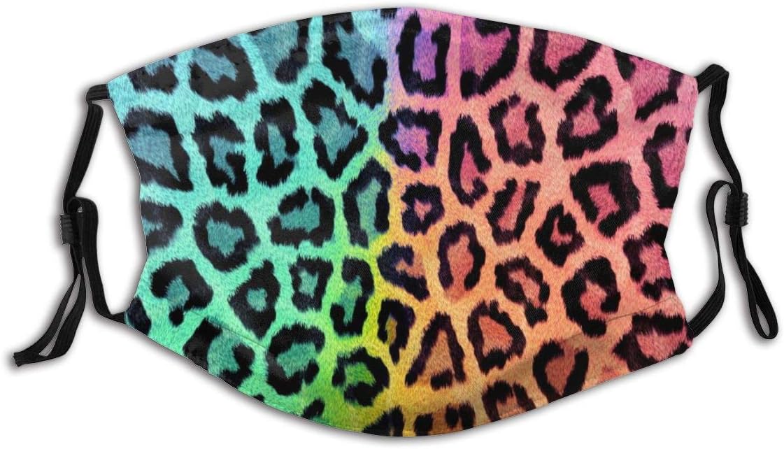 Rainbow Leopard Grain Mouth Mask - Reusable Dust Face Cover Printed Headband Adjustable Balaclava Masks Windproof for Women Men