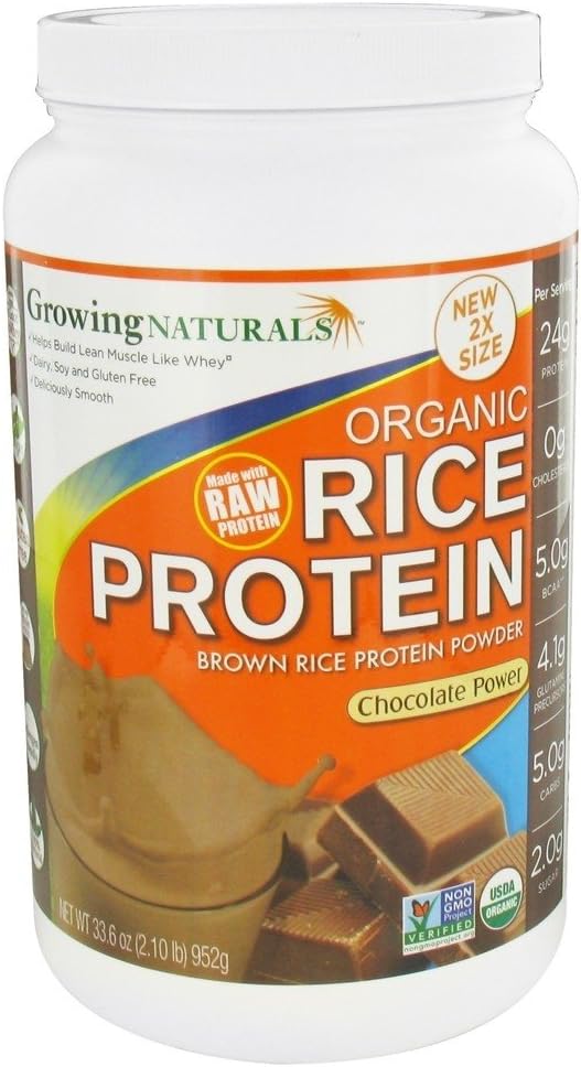 Growing Naturals Organic Rice Protein Powder, Chocolate, 952 Gram: Health & Personal Care