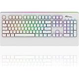 RK ROYAL KLUDGE PRO104 Programmable RGB Backlight Wired Mechanical Gaming Keyboard with Blue Switches, Full Anti-ghosting with Wrist Rest, Customizable Backlight, 4 Multimedia Keys, US Layout (White)