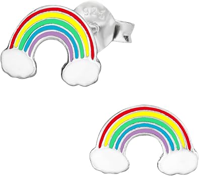 Amazon Com Hypoallergenic Sterling Silver Rainbow Stud Earrings