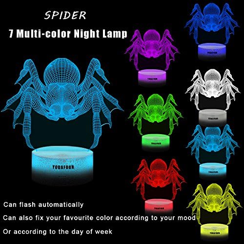 Christmas Gift 3D Night Light 3D Illusion Animal Lamp Xmas Halloween Birthday Anniversary Gift Nursery LED Table Night Lamps Lights for Baby Kids Children Animal Lovers by YODAFOUR (Spider)