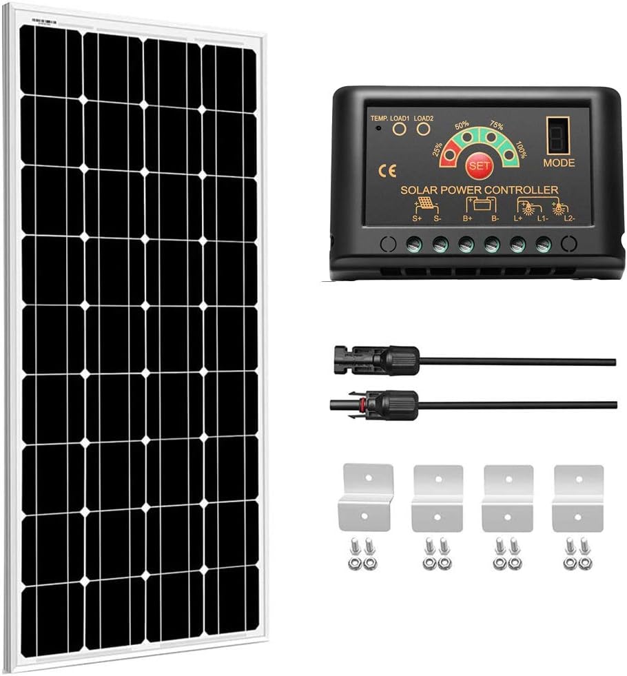 SUNGOLDPOWER 100 Watt 12V Monocrystalline Solar Panel Solar Module Kit：1pcs 100W Mono Solar Panel Solar Cell Grade A +20A LCD PWM Charge Controller Solar : Garden & Outdoor