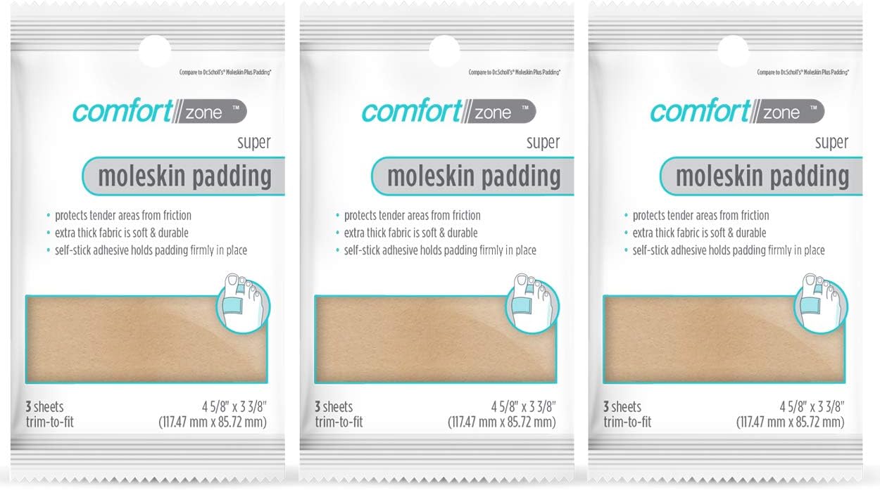 Comfort Zone Super Moleskin Padding, Protects Tender Areas of The Foot from Friction, 3 Pack: Health & Personal Care