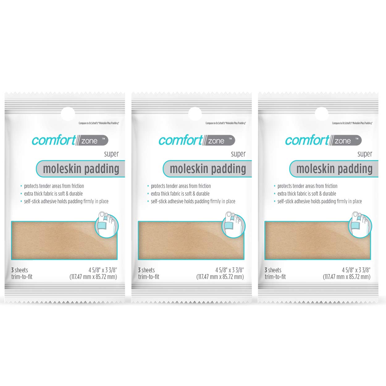 Comfort Zone Super Moleskin Padding, Protects Tender Areas of The Foot