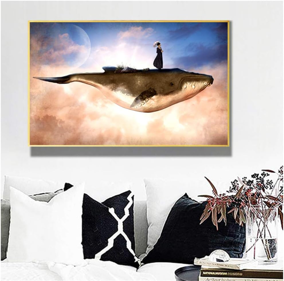 W15Y8 Escena Surrealista Mujer Y Cartel De Ballena Cartel De Animal