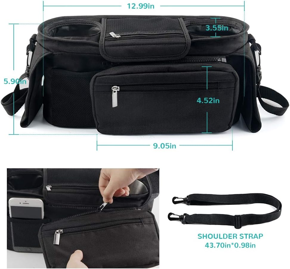 Mestron Universal Stroller Organizer Bag with Insulated Cup Holder- Detachable Zippered Bag & Adjustable Strap, Fits for All Baby Stroller Models like Uppababy, Baby Jogger, Britax, Bugaboo: Home Improvement