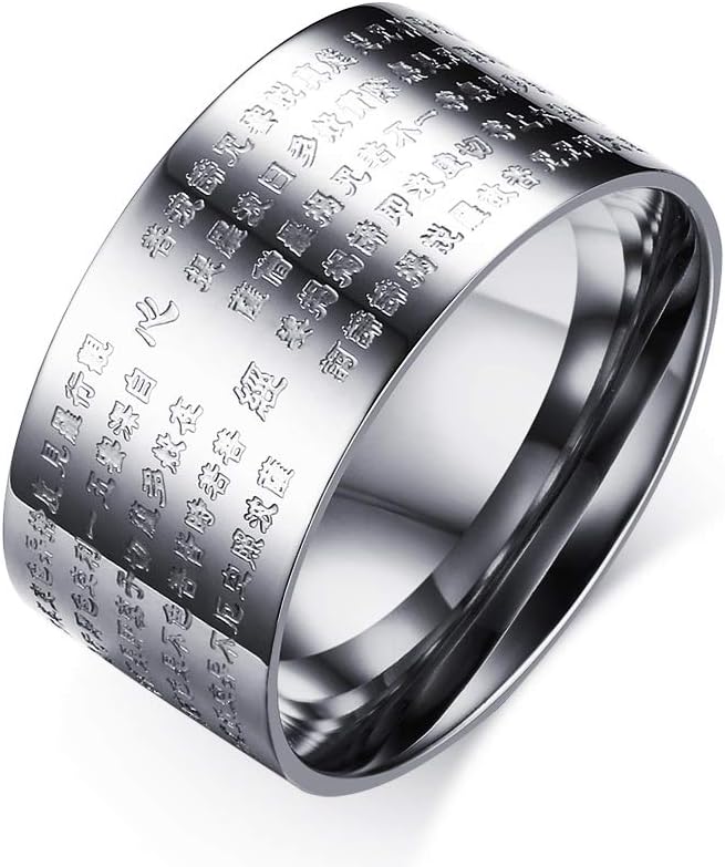 Joielavie Jewellery Ring Buddhist Buddhism Scripture Chinese Engraved Prayer Religious Stainless Steel Figer Ring Gift for Men - Gold Silver