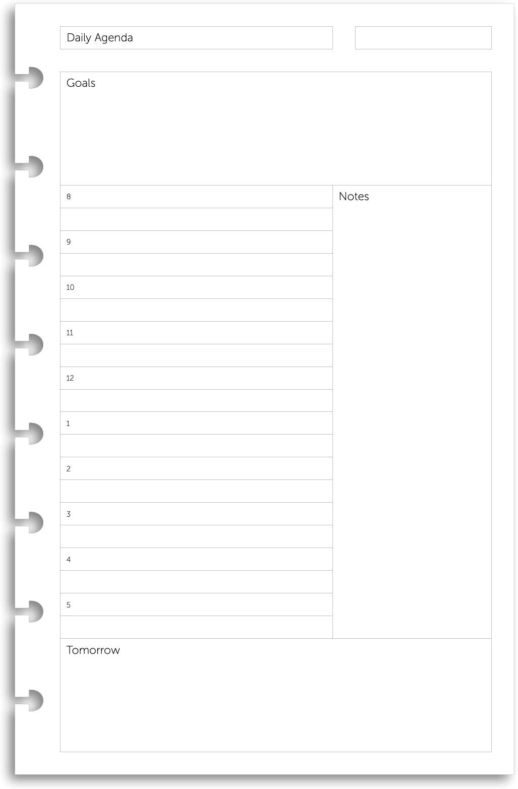 Undated Daily Agenda Discbound Premium Heavyweight Junior Notebook Paper Refills Punched for Circa, Arc, TUL (50 Sheets)
