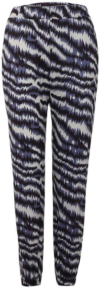 BAOHOKE Women's Zebra Pattern Elastic Waist Pocket Long Pants,Fashion Beach Casual Ladies Trousers