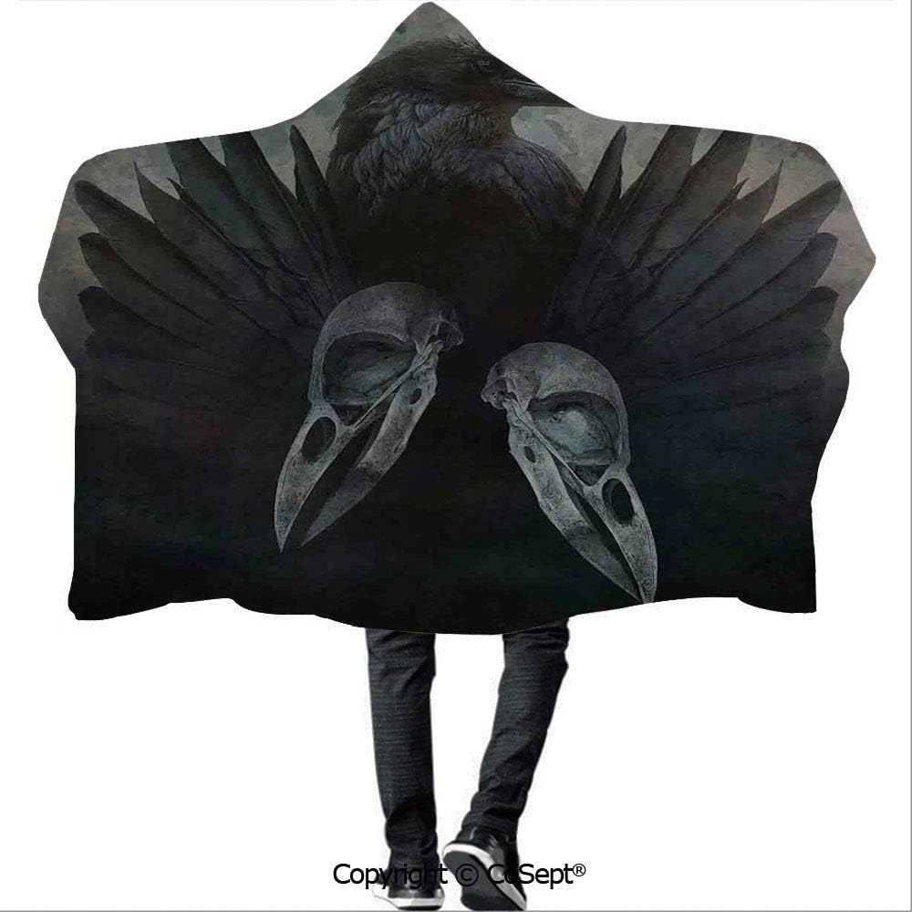 AmaUncle Hooded Blankets,Crow Spirit Wings Haunting Magic Mysticism Dark Shadowy Occult Art Print Decorative,for Adults and Children(59.05x43.30 inch),
