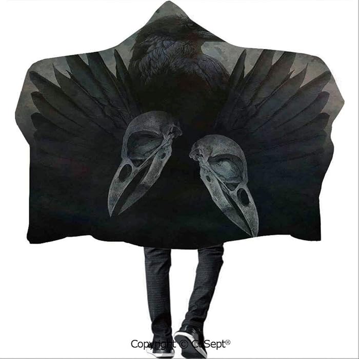 AmaUncle Hooded Blankets,Crow Spirit Wings Haunting Magic Mysticism Dark Shadowy Occult Art Print Decorative,for Adults and Children(59.05x43.30 inch),