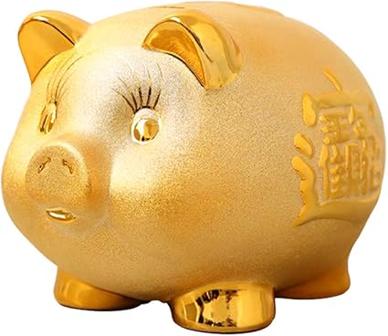 Amazon Com Liitrton Gold Pig Money Box Ceramic Piggy Bank Desktop
