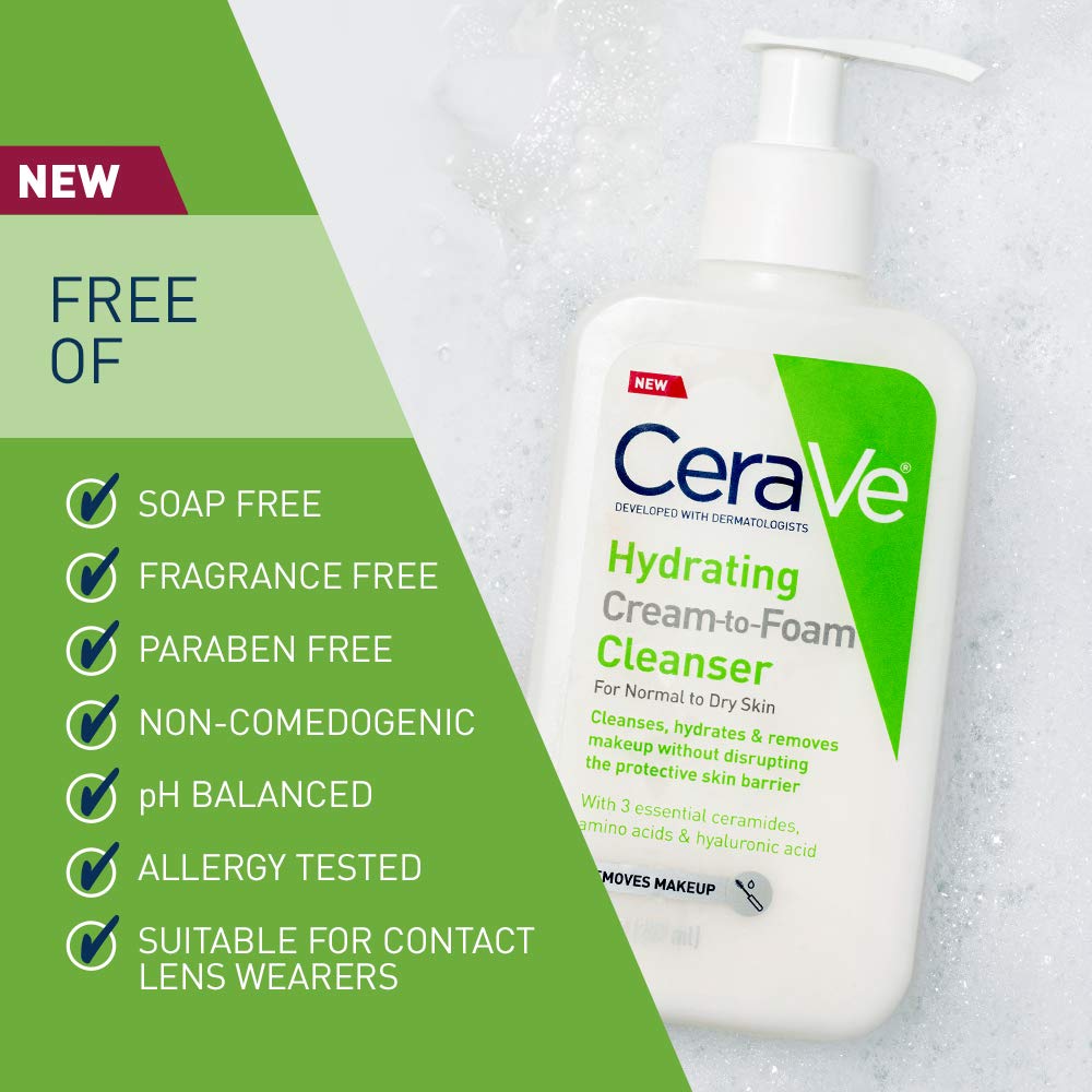 CeraVe Hydrating Cream-to-Foam Cleanser | Makeup Remover and Face Wash With Hyaluronic Acid | Fragrance Free | 19 Ounce: Beauty
