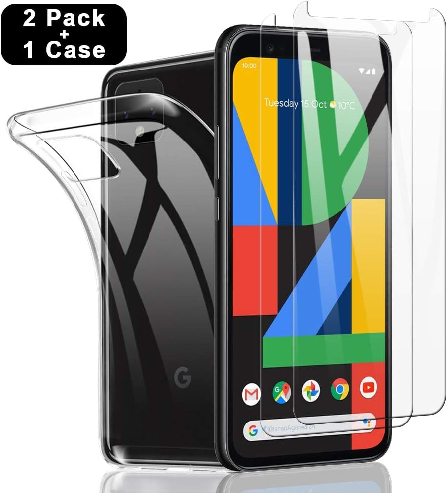 SHINEZONE Google pixel 4 XL Tempered Glass Protector Film (2 Pack+Case) 9H Hardness Super Long-lasting Transparent Screen Protector Anti-Scratch Oil-proof Protector Film for Google pixel 4 XL