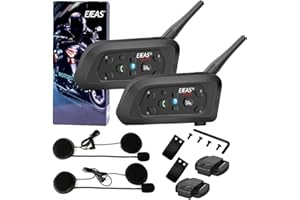Motorcycle Intercom Bluetooth Helmet Headset ESoku V6 BT 1200 Meter Full Duplex Motobike Wireless Headphone 6 Riders Communicator Talk for Skiing Motorbike Camping (2 Sets)