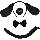 DaliDali Dog Ears and Tail Dog Ears Headband, Puppy Ears Headband for Halloween Festival Party Cosplay, With Tail, Bow Tie and Nose(Black)