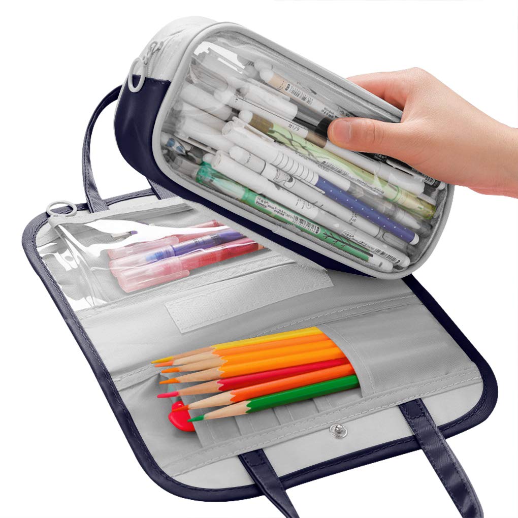 Clear Pencil Case Large Capacity Pen Bag with Compartments Oxford Handy Multi-Layer Pen Holder Organizer Storage Zipper Pen Bag for Boy Girl Student School Office Art Craft