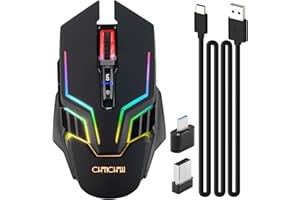 CHONCHOW Wireless Gaming Mouse for PC, RGB Backlit, 12 Light Modes, 2.4G Receiver/USB-C, Up to 3200 DPI, Rechargeable Wireless Computer Mice with 58inch Charge Cable for Laptop/Windows/PS4 Gamer-Black