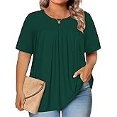 JOELLYUS Womens Plus Size Tops Short Sleeve Summer Tunic Casual Loose Fit Crewneck Shirts Blouse