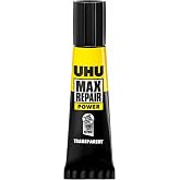 UHU Max Repair Power Adhesive (0.28 oz): Clear Strong Flexible Glue for Indoor &amp; Outdoor Repairs, Heavy Duty All-Purpose Adhesive, Waterproof, Dishwasher-Safe, Gap Filling, Temperature &amp; UV Resistant