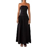 NUFIWI Women Ruched Tube Long Dress Sleeveless Bodice Top Maxi Dress Elegant Strapless A Line Summer Dresses