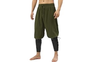 Heyigrow Mens Pirate Pants Medieval Viking Costume, Renaissance Lace-up Ankle Banded Trousers Cotton Linen Cosplay Outfits