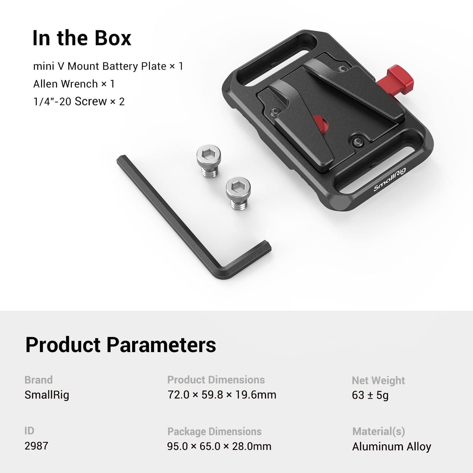 SmallRig Mini V Mount Battery Plate, V-Lock Mount Battery Plate with 1/4