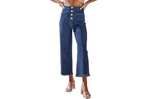 Sidefeel Women's Wide Leg Jeans High Waisted Zimbaplatinum Stretchy Straight Leg Jeans Buttoned Loose Denim Pants with Pocket