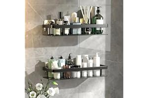 1pcs Large Capacity Bathroom Shelf Organizer, No-Drill Adhesive Wall-Mounted Shower Caddy for Toiletries, Metal Storage Rack 