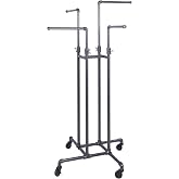 Econoco Pipeline 4-Way Garment Rack, Anthracite, Adjustable 48&ndash;72in H | Rolling 4-arm pipeline clothing rack in Anthracite Grey, professional-grade for retail or studio display environments