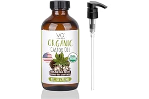 VITAL AFFAIR Castor Oil Organic Cold Pressed Unrefined Glass Bottle- USDA Certified Organic Castor Oil For Castor Oil Pack Wrap-Castor Oil For Skin, Hair Growth, Eyelashes, Eyebrows & Nails-8 Fl Oz