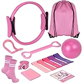 HAKELPOK Pilates Kit for Home Workouts for Women-12-Piece Equipment Set with Ring,Yoga Ball,5 Resistance Bands,Figure-8 Band,Arm Stretcher,Grippy Socks,Storage Bag for Toning,Strength & Flexibility