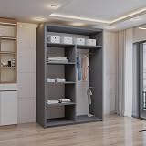 SLIDING WARDROBE 4U Double Mirror Sliding Door Wardrobe 120cm Grey view 4