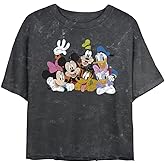 Disney Womens Disney Characters Mickey Group Women's Mineral Wash Short Sleeve Crop Tee