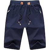 JustSun Mens Shorts Casual Sports with Elastic Waist Zipper Pockets