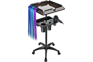 Johgee Salon Tray Cart with Extra Storage Space, Salon Rolling Tray, Adjustable Height Salon Tray on Wheels, Removable Hair Extension Tool Tray for Hairdressers, Color Tray for Salon Home Use