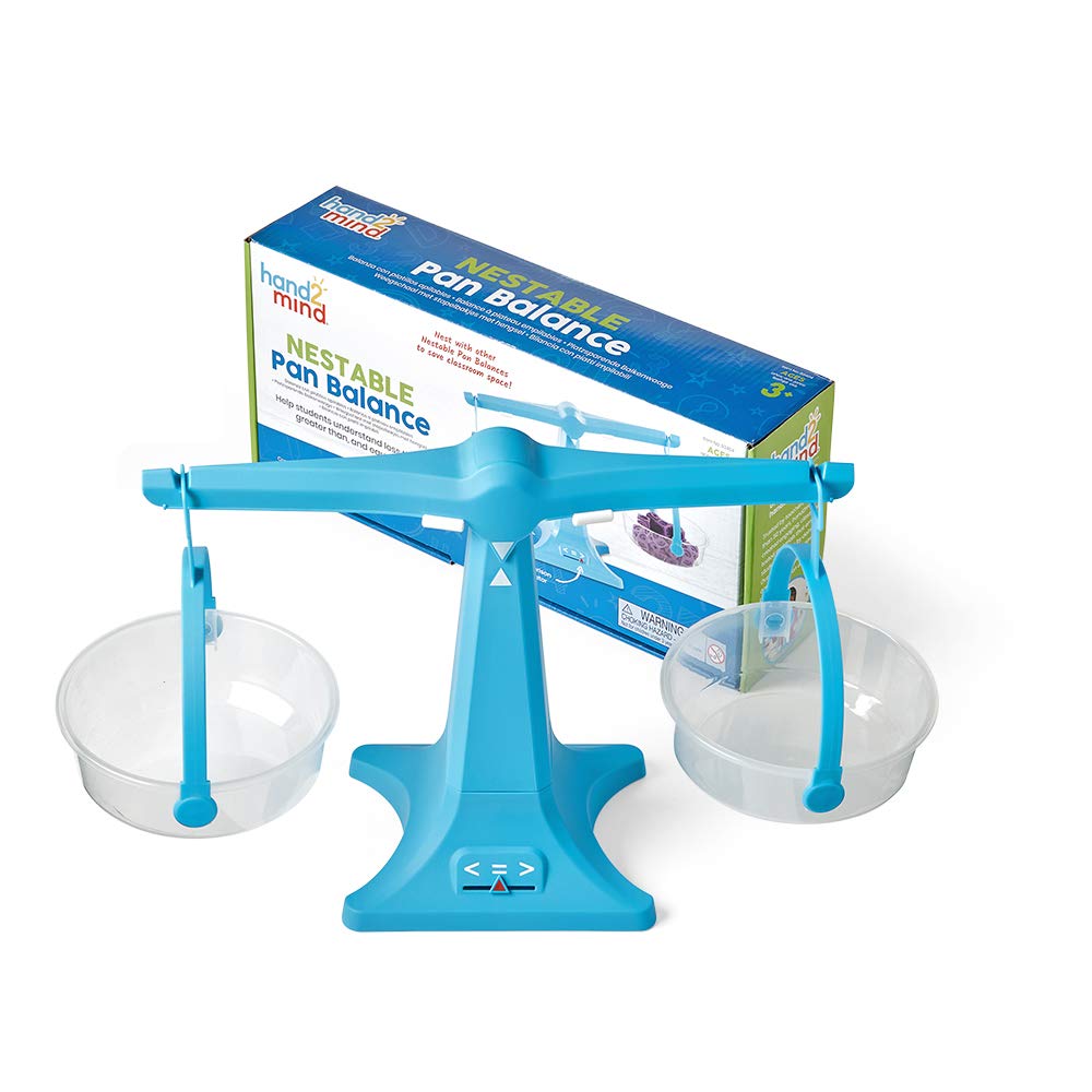 Photo 1 of hand2mind Blue Nestable Pan Balance, Clear Double Balance Scale for Kids, Weight Scale for Liquids and Solids, Easy to Assemble, Space Saving Storage Base, Balance Scale for Classroom (Set of 1)