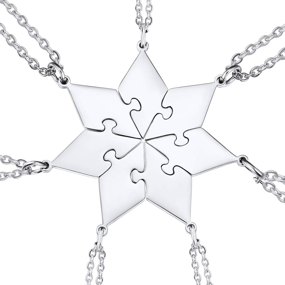 U7 Polygon Jigsaw Pendant Necklace, 7 Pieces Suit Puzzle Rhombus Pendants & Chains, Make Up A Heptagon, BFF Necklace, Stainless Steel Gift Jewelry Necklace