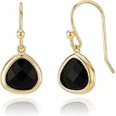 Dainty Simulated Black Onyx Dangle Earrings, 14k Gold-Plated, Hypoallergenic, Lightweight Crystal Drops, Minimalist Black and Gold Jewelry by MJLULU