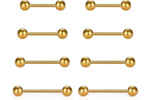 VCMART Nipple Rings Tongue Rings Stainless Steel 14G Straight Barbells Piercing Jewelry 12mm,14mm,16mm,18mm