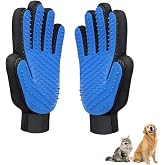 Pet Grooming Glove - Gentle Deshedding Brush Glove for Dogs &amp; Cats, 2 Pack (Blue &amp; Black), Efficient Pet Hair Remover Mitt, Soft Silicone Tips for Massage &amp; Bathing