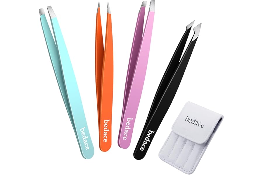 Tweezers for Women Facial Hair,Stocking Stuffers 4 Pack Tweezers for Eyebrows,Tweezer Set for Ingrown Hair, Plucking Daily Beauty Tool with Leather Travel Case for Gifts