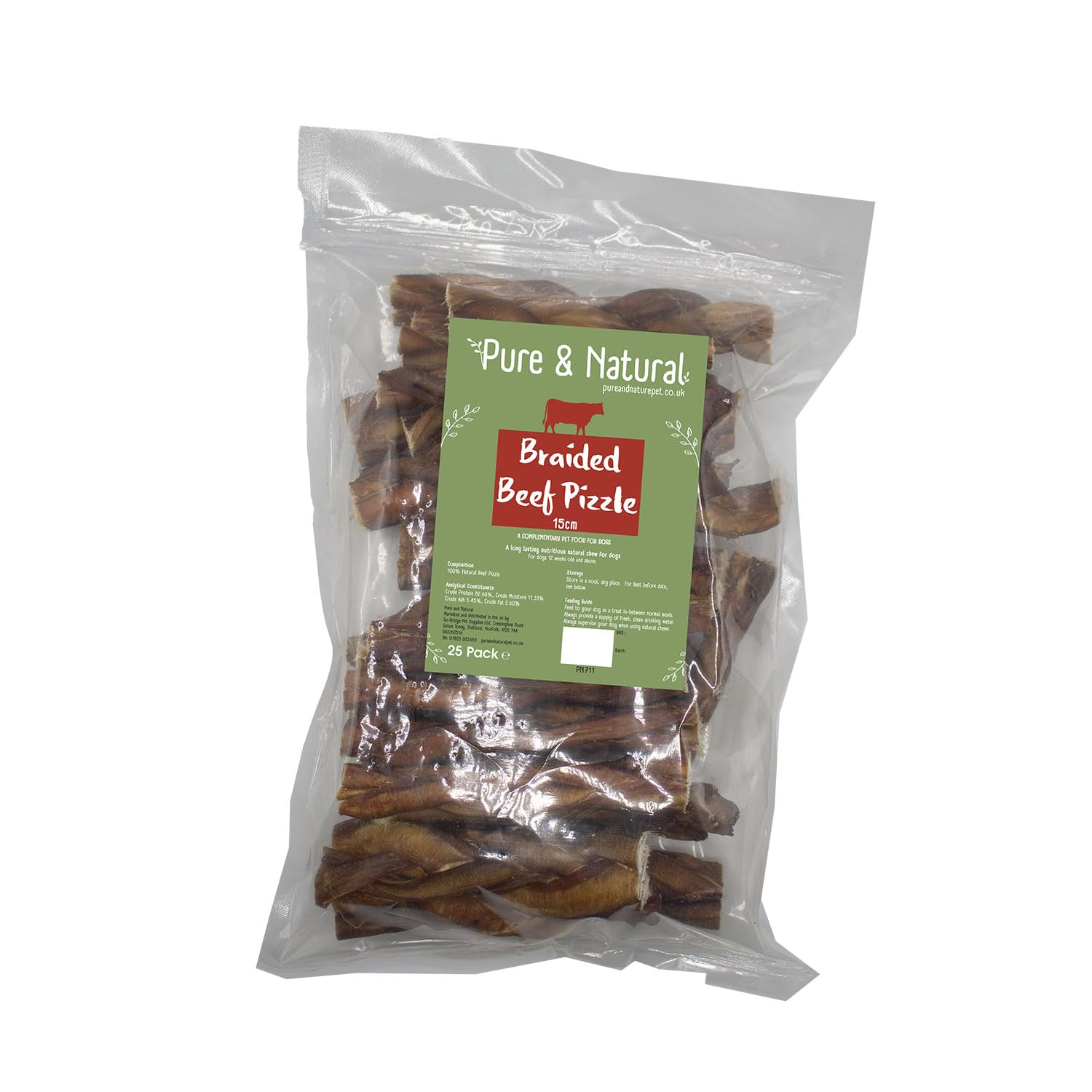 Pure & Natural Braided Bull Pizzle Sticks for Dogs - Natural Dog Chews & Bully Sticks, Hypoallergenic, Low-Fat, Dog Treats 15cm (Pack of 25)