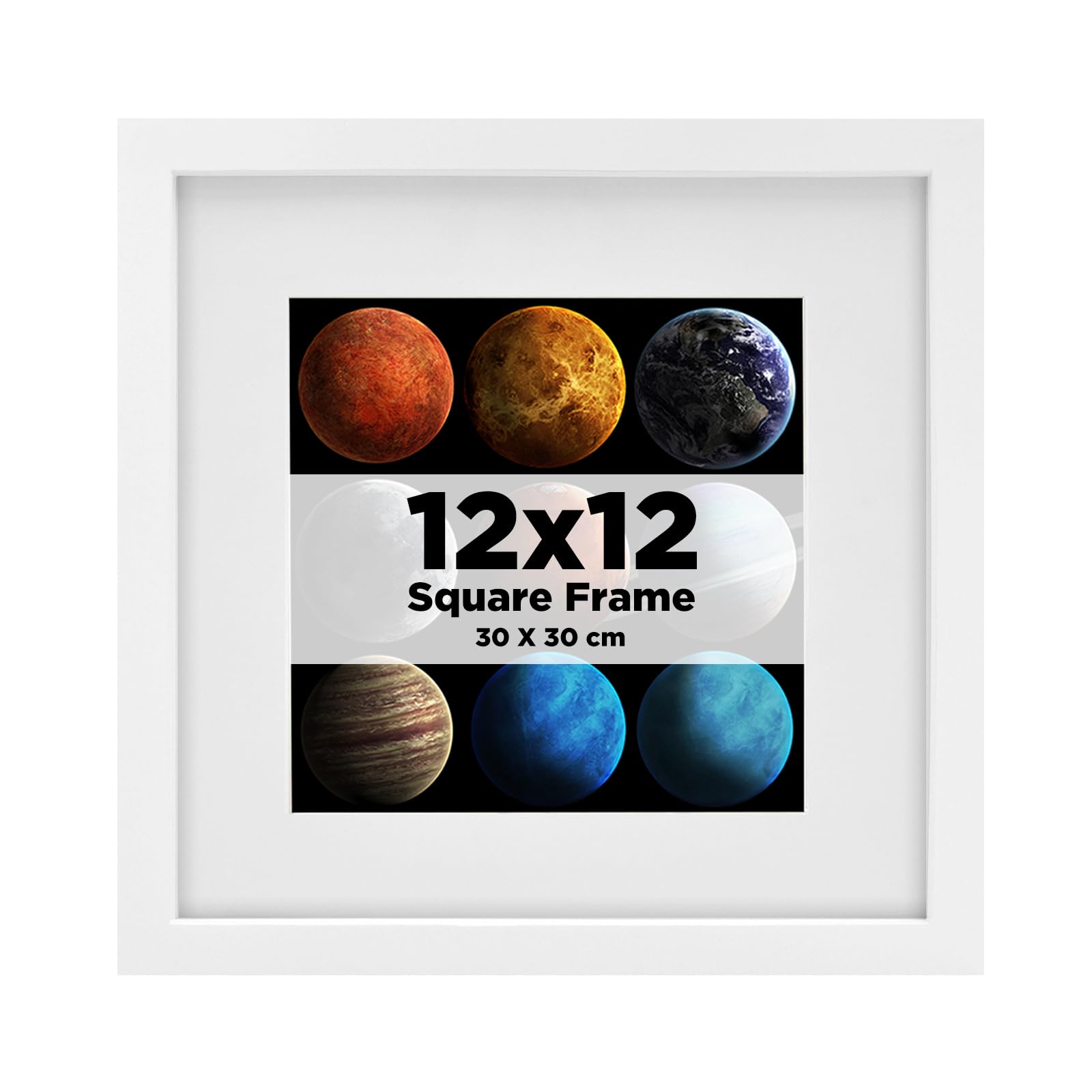 EGOFINE 12x12 Picture Frame, Solid Wood Photo Frame with Acrylic Glass for Picture 8x8 with Mat or 30x30cm without Mat, Square Frames for Portrait, Printing, Landscape,White — image 1